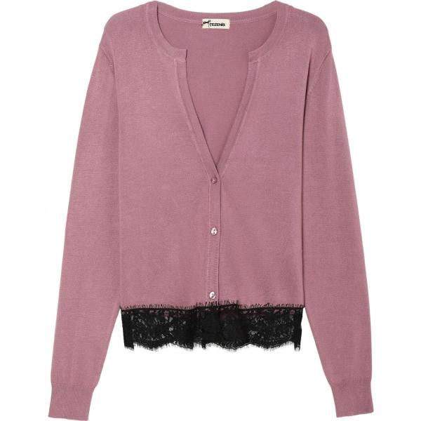 Cardigan con pizzo a maniche lunghe filato rosa Tezenis
