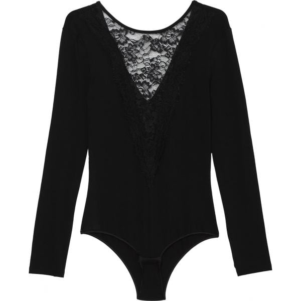 Body con pizzo e scollo a maniche lunghe con bottoni nero Tezenis