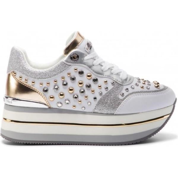 Sneakers con strass glitter con lacci in ecopelle Guess