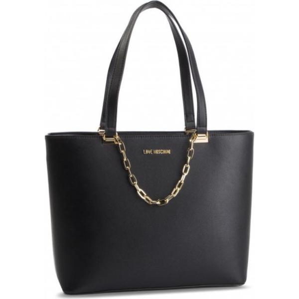 Shopping bag con zip in ecopelle con tasca interna oro Love Moschino