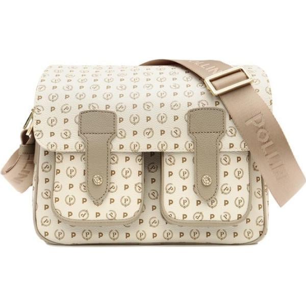Borsa a tracolla messenger con zip interno foderato in ecopelle con tracolla regolabile oro Pollini