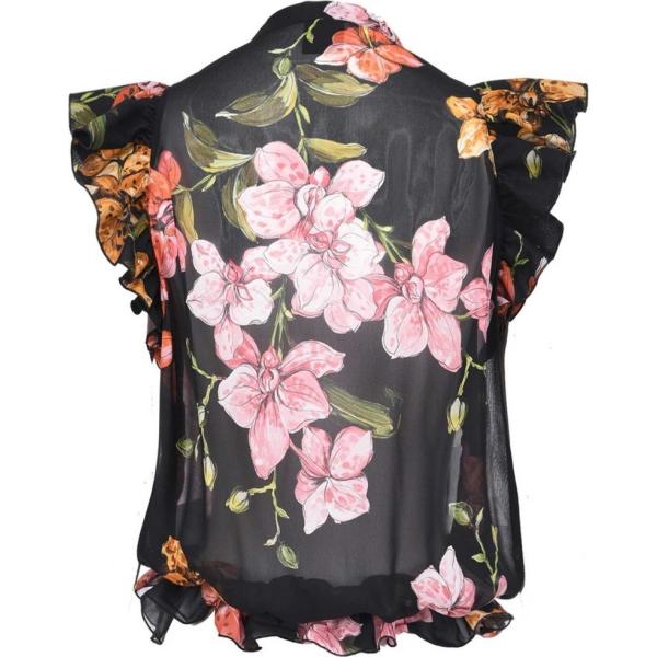 Blusa con volant e stampa scollatura con arricciature nero Pinko