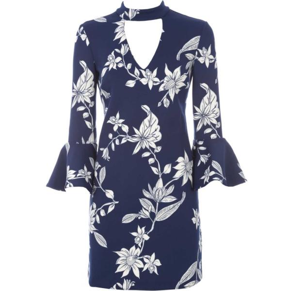 Vestito corto fantasia floreale scollatura con zip blu e bianco Guess