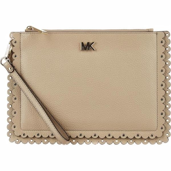 Borsa a mano in pelle martellata con zip beige e oro Michael kors
