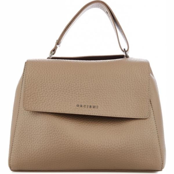 Borsa a mano con manico in pelle martellata con zip marrone Orciani