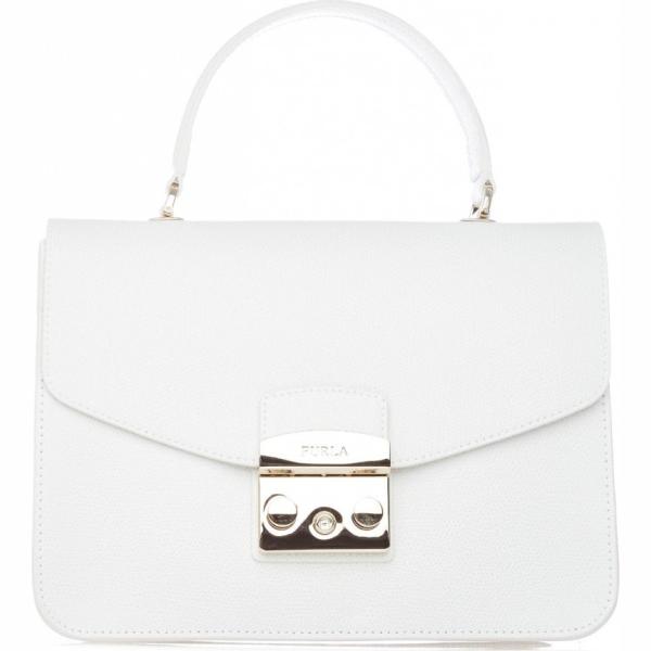 Borsa a tracolla con manico in pelle martellata interno in pelle in pelle con tracolla regolabile bianco Furla