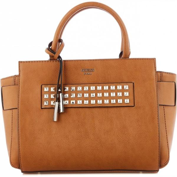 Charm con borchie e zip con tracolla regolabile marrone Guess
