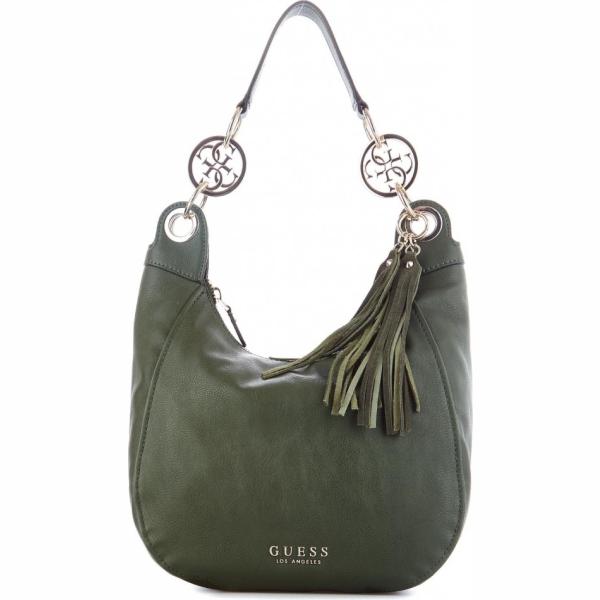 Charm con manico e zip in pelle sintetica verde Guess