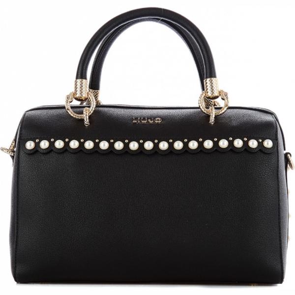 Borsa a tracolla con perline e zip in pelle sintetica con tracolla regolabile nero Liu jo