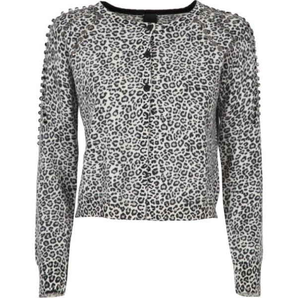 Cardigan con strass fantasia con bottoni bianco e nero Pinko