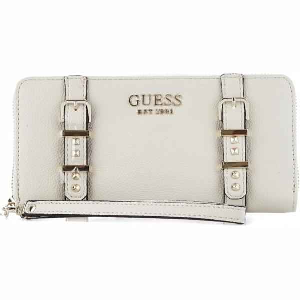 Portafoglio con zip in pelle sintetica con scomparti beige Guess