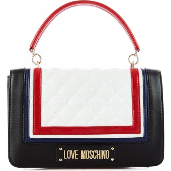 Borsa a tracolla con manico e zip in pelle sintetica con bottoni nero Moschino Love