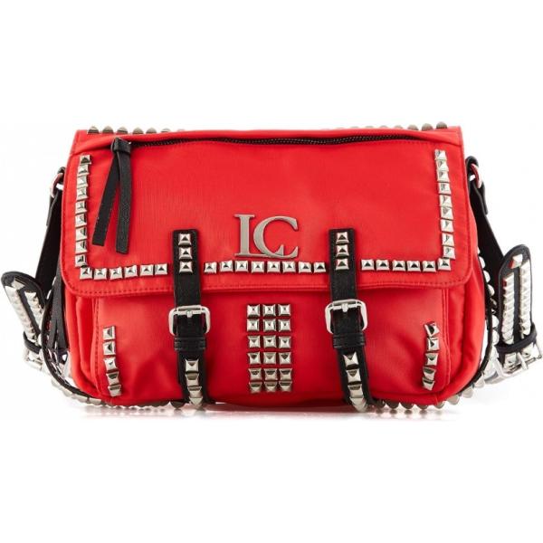 Borsa a tracolla con borchie e zip rosso La Carrie