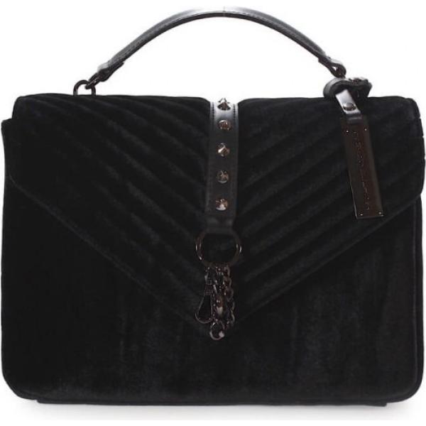 Borsa a tracolla con borchie in velluto con scomparti nero Marc Ellis