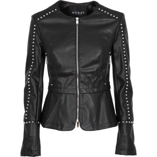 Cappotto con taschini e zip in ecopelle nero Guess