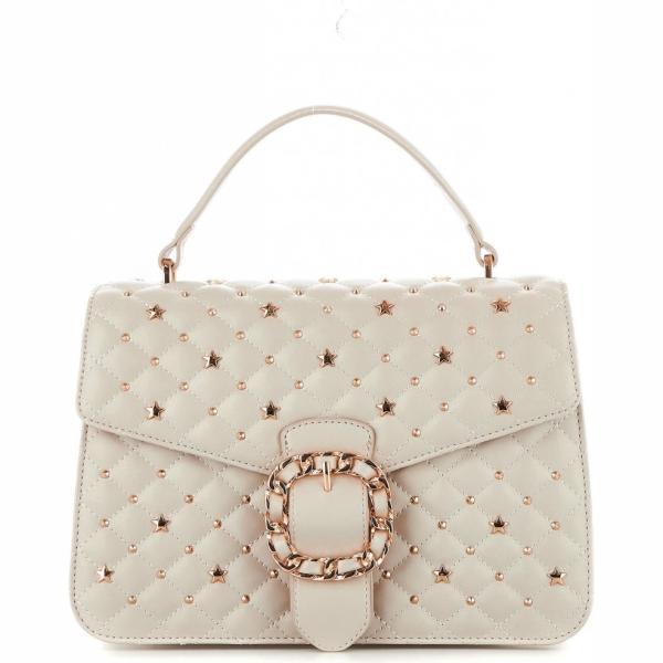 Borsa a tracolla con manico e zip in pelle sintetica con tracolla regolabile bianco e oro Liu jo