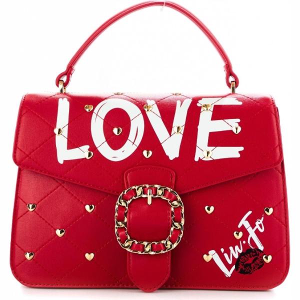 Borsa a mano con manico e borchie con zip in ecopelle con tracolla regolabile rosso e oro Liu jo