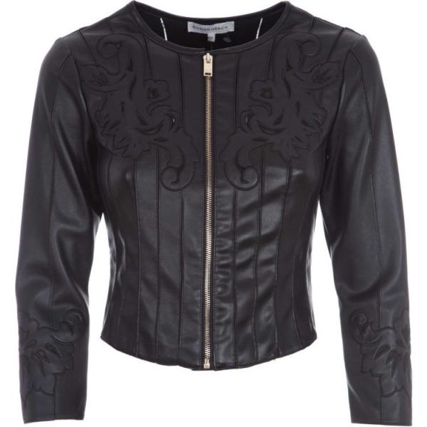 Giacca fantasia floreale con scollo e zip in ecopelle nero Silvian Heach