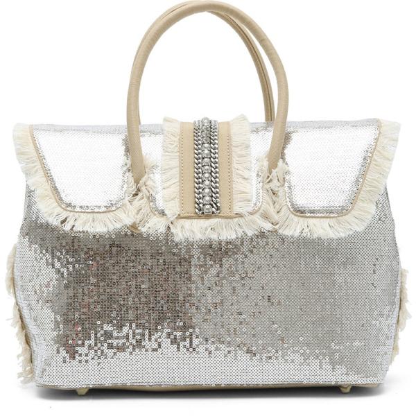 Catena con strass e paillettes beige e argento Mia Bag