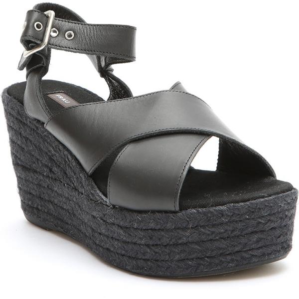 Sandali con zeppe e cinturino in paglia nero Frau nero