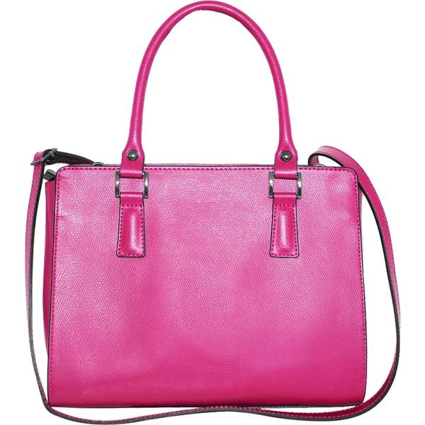 Borsa a mano in pelle martellata con zip e tracolla regolabile fucsia Bagare viola