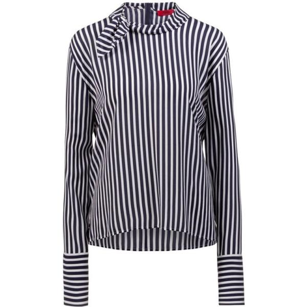 Blusa con fiocco a righe scollatura a maniche lunghe in viscosa Hugo