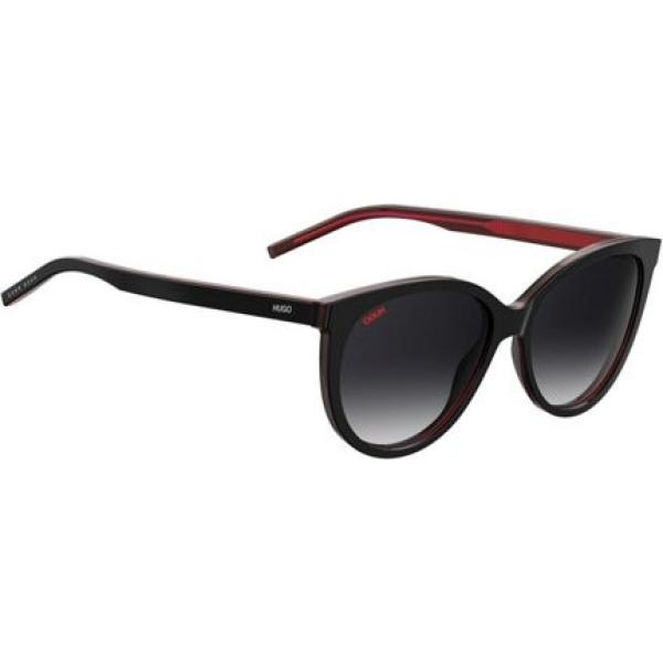 Occhiali da sole effetto acetato con zip e logo rosso Hugo