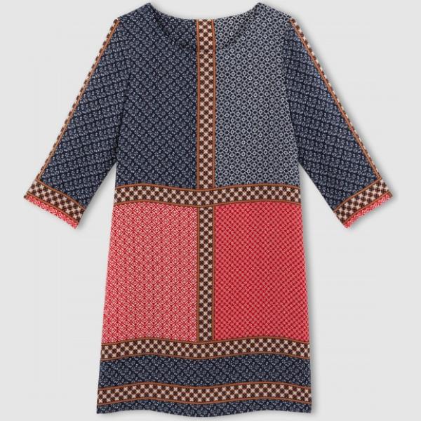 Vestito taglio dritto fantasia con scollo a maniche 3/4 La Redoute Collections