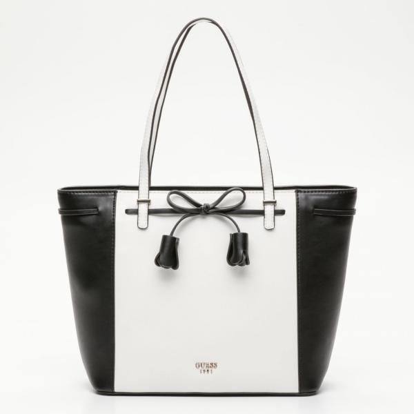 Borsa a mano con fiocco e zip bianco e nero Guess