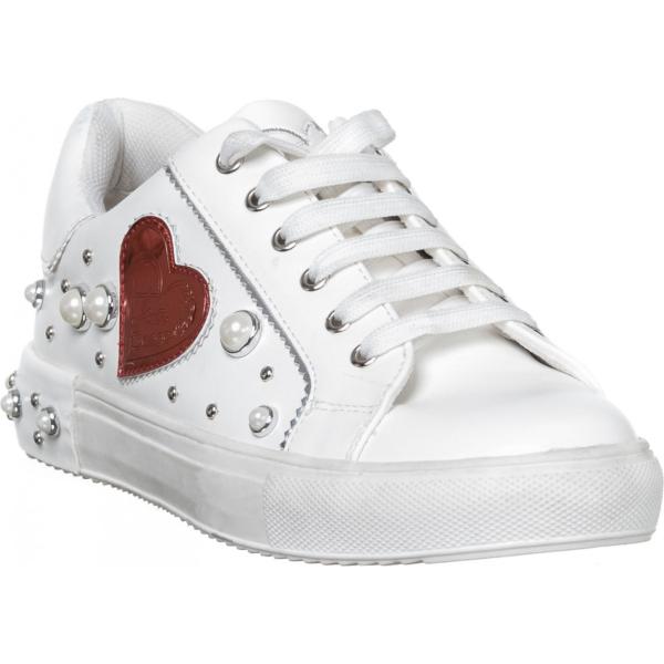 Sneakers con lacci e punta tonda tinta unita bianco Braccialini