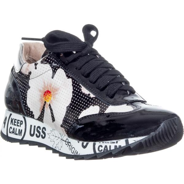 Sneakers con stampa traforato con punta tonda bianco e nero Loretta By Loretta