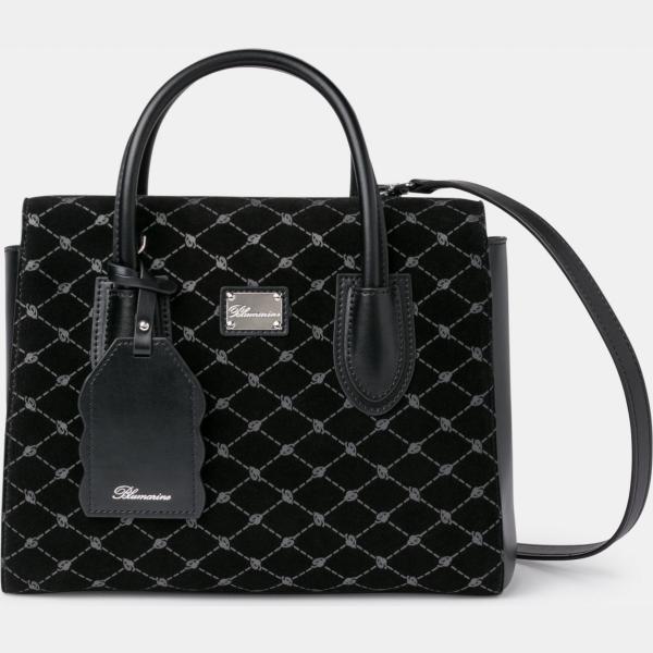 Borsa a mano con stampa effetto scamosciato con zip e tracolla regolabile nero e grigio Class Cavalli