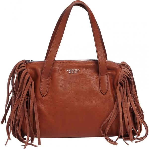 Borsa a tracolla con frange e tracolla regolabile blu e marrone Tosca Blu