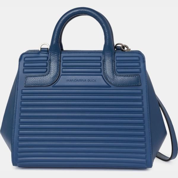 Borsa a mano con zip e tracolla regolabile blu Mandarina Duck