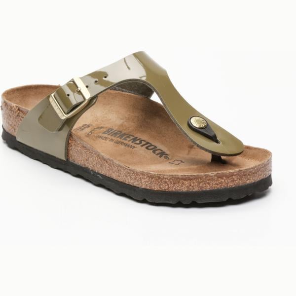 Infradito effetto vernice con fibbia e punta tonda kaki Birkenstock