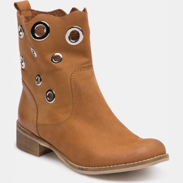 Stivaletti con tacco e punta tonda cammello Primadonna