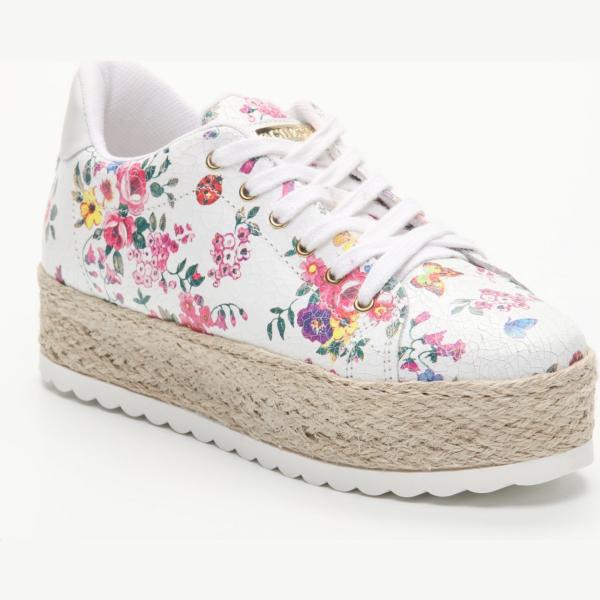 Sneakers fantasia floreale con punta tonda bianco e multicolore Guess