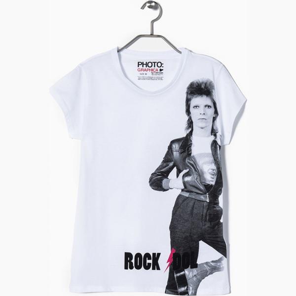 T-shirt con stampa e scollo a maniche corte in cotone bianco Mo