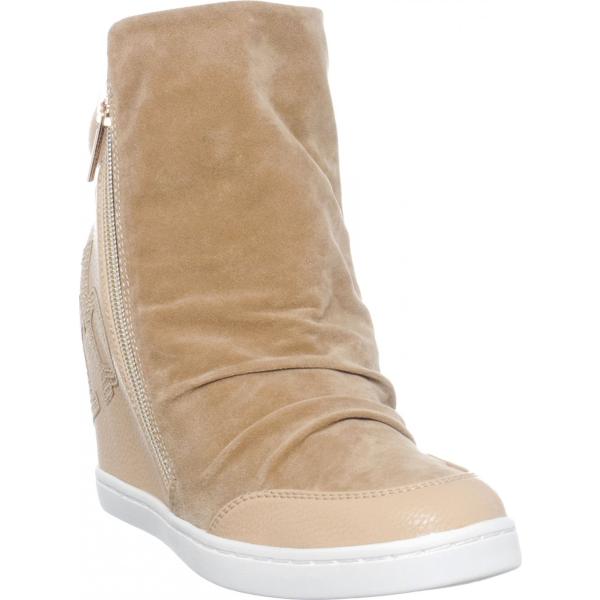 Stivaletti con zeppe e stampa effetto scamosciato con zip e punta tonda beige Rocco Barocco