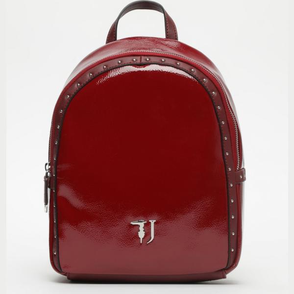Zaino con bretelle effetto lucido con zip bordeaux Trussardi