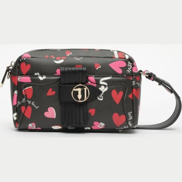 Borsa a tracolla nero e rosso e rosa Trussardi