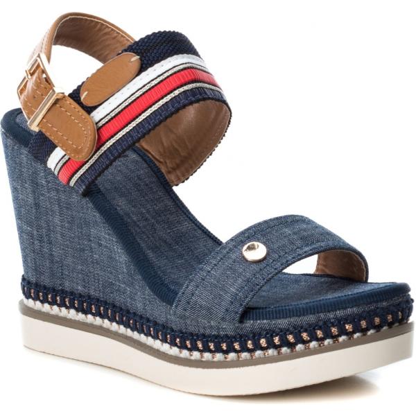 Sandali con zeppe e fibbia con punta tonda navy Xti