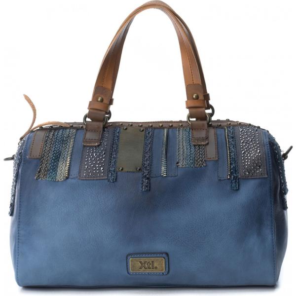 Borsa a tracolla con taschini e zip in denim blu Xti