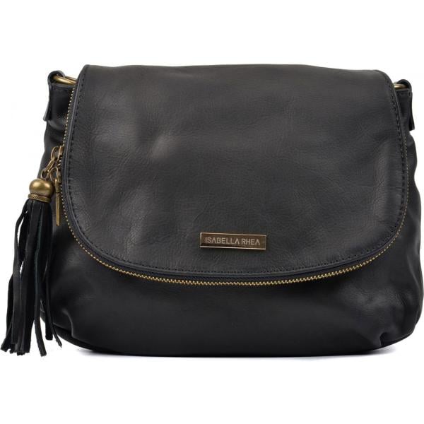 Borsa a tracolla con zip in pelle con nappine nero Renata Corsi