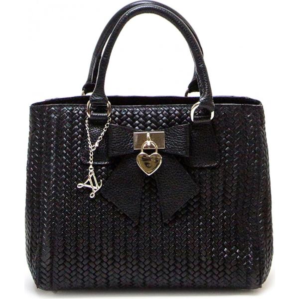 Charm con fiocco made italy con zip e tracolla removibile nero Renata Corsi