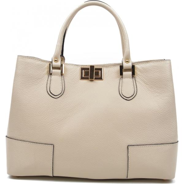 Borsa a tracolla tote con zip in pelle tinta unita beige Renata Corsi