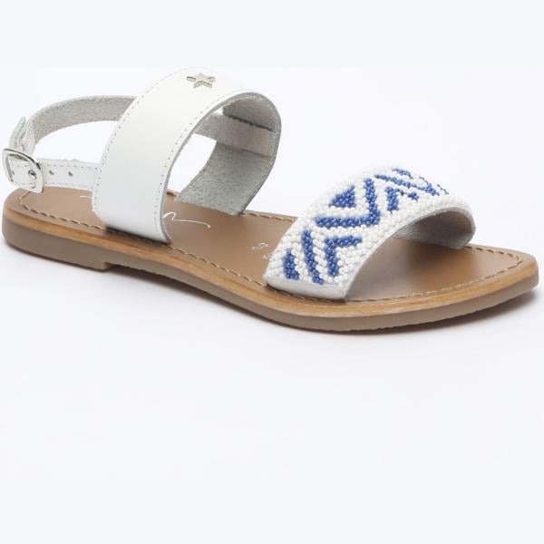 Sandali motivo decorativo con borchie e fibbia con punta tonda fatto a mano bianco Les Bagatelles
