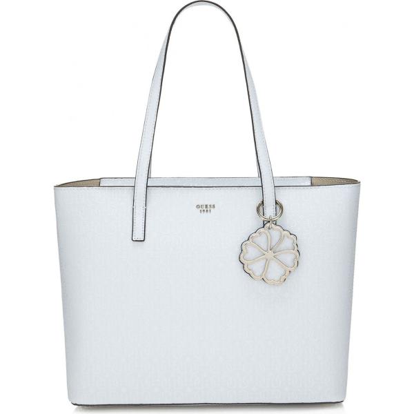 Shopping bag con ricamo e zip bianco Guess