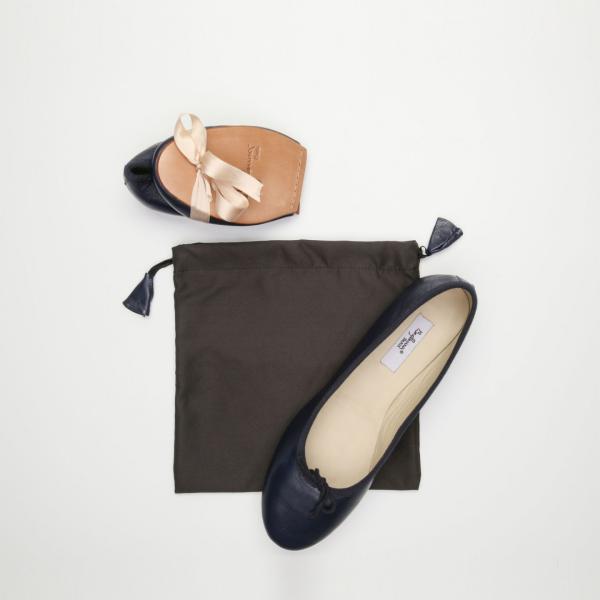 Ballerine con fiocco e laccetti con punta tonda navy Bagllerina