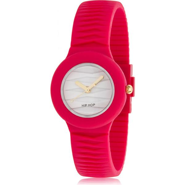 Orologio con cinturino rosso e bianco e oro Hip Hop